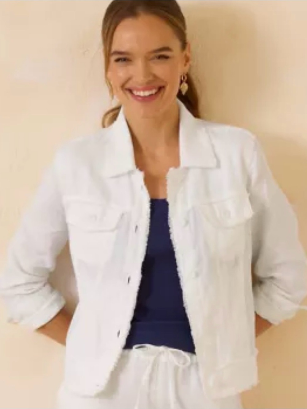 Tommy Bahama White Denim Jacket with Navy Layering Top